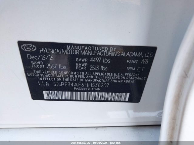 Photo 8 VIN: 5NPE34AF6HH538207 - HYUNDAI SONATA 