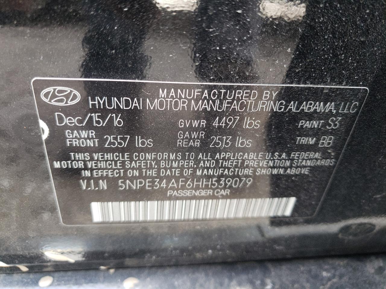 Photo 11 VIN: 5NPE34AF6HH539079 - HYUNDAI SONATA 