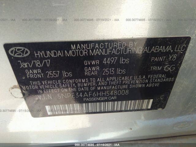 Photo 8 VIN: 5NPE34AF6HH548008 - HYUNDAI SONATA 