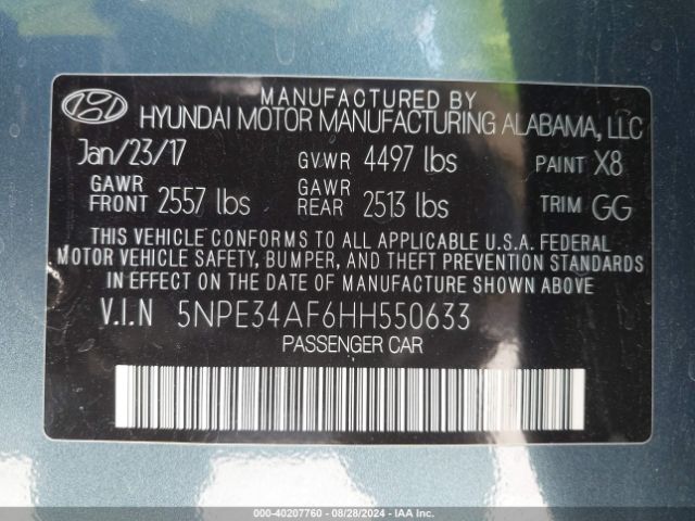 Photo 8 VIN: 5NPE34AF6HH550633 - HYUNDAI SONATA 