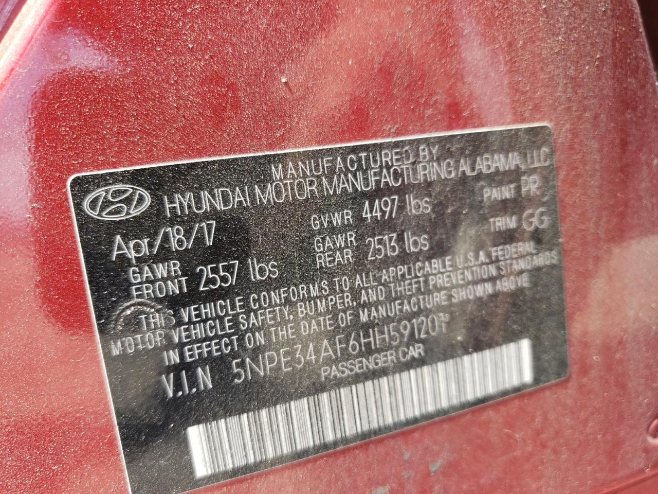 Photo 11 VIN: 5NPE34AF6HH591201 - HYUNDAI SONATA 