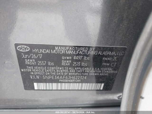 Photo 8 VIN: 5NPE34AF6JH622324 - HYUNDAI SONATA 