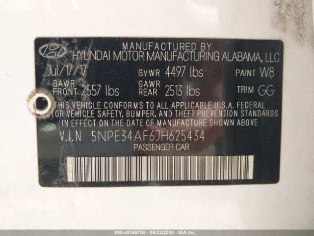 Photo 8 VIN: 5NPE34AF6JH625434 - HYUNDAI SONATA 