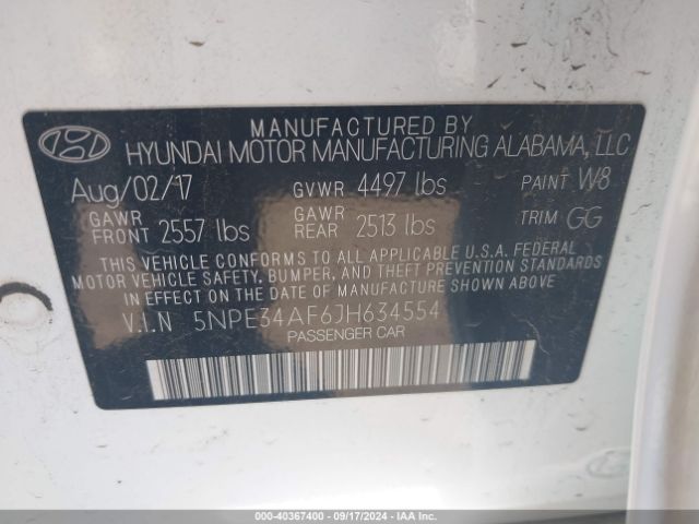 Photo 8 VIN: 5NPE34AF6JH634554 - HYUNDAI SONATA 