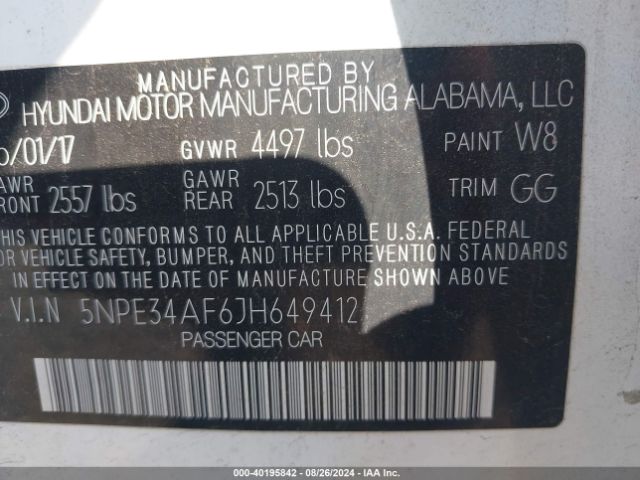 Photo 8 VIN: 5NPE34AF6JH649412 - HYUNDAI SONATA 