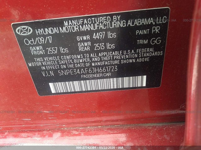 Photo 8 VIN: 5NPE34AF6JH661723 - HYUNDAI SONATA 