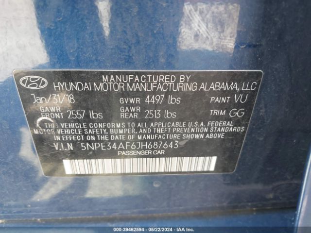 Photo 8 VIN: 5NPE34AF6JH687643 - HYUNDAI SONATA 