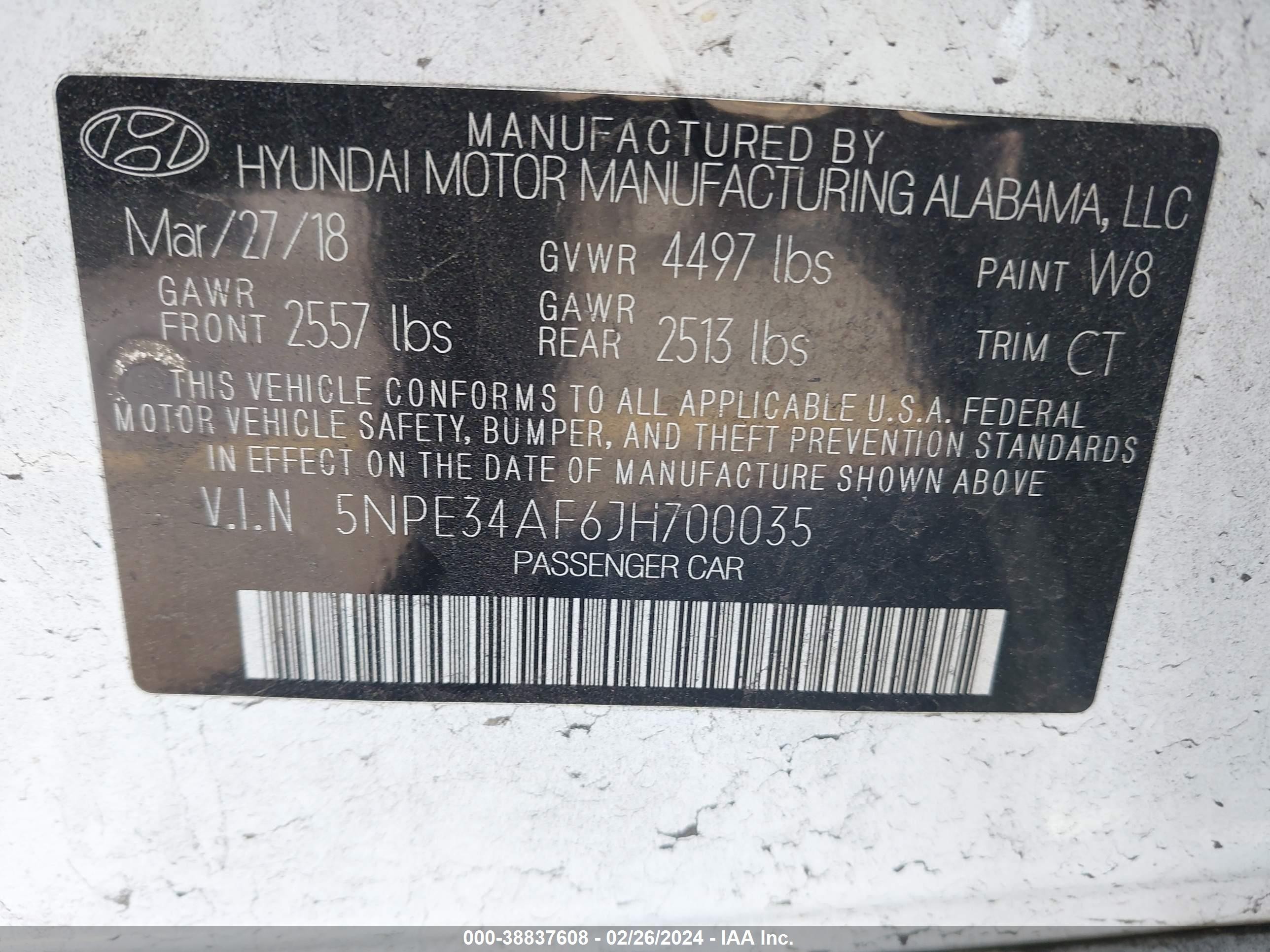 Photo 8 VIN: 5NPE34AF6JH700035 - HYUNDAI SONATA 