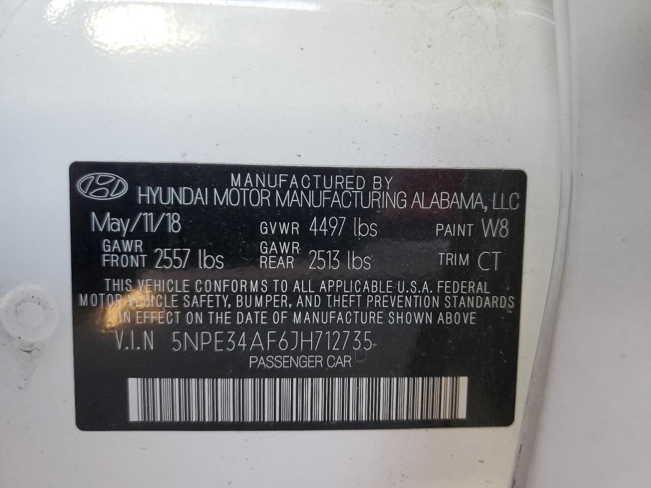 Photo 11 VIN: 5NPE34AF6JH712735 - HYUNDAI SONATA 