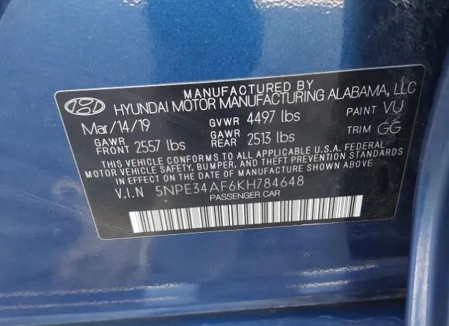 Photo 8 VIN: 5NPE34AF6KH784648 - HYUNDAI SONATA 