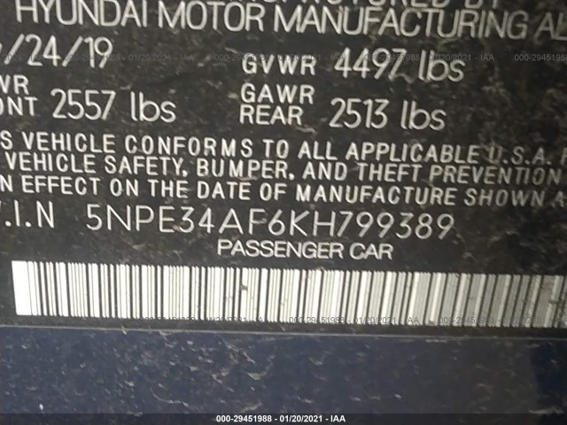 Photo 8 VIN: 5NPE34AF6KH799389 - HYUNDAI SONATA 