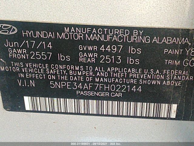 Photo 8 VIN: 5NPE34AF7FH022144 - HYUNDAI SONATA 