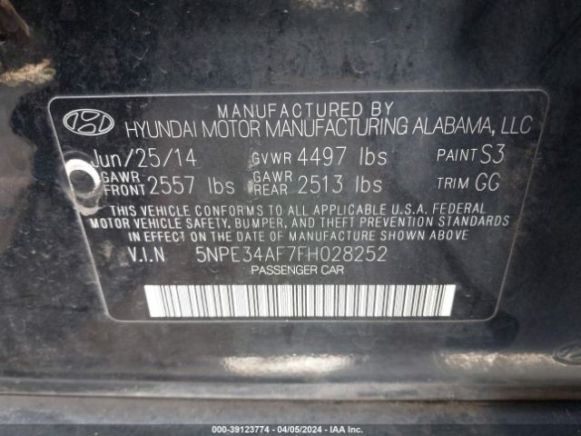 Photo 8 VIN: 5NPE34AF7FH028252 - HYUNDAI SONATA 