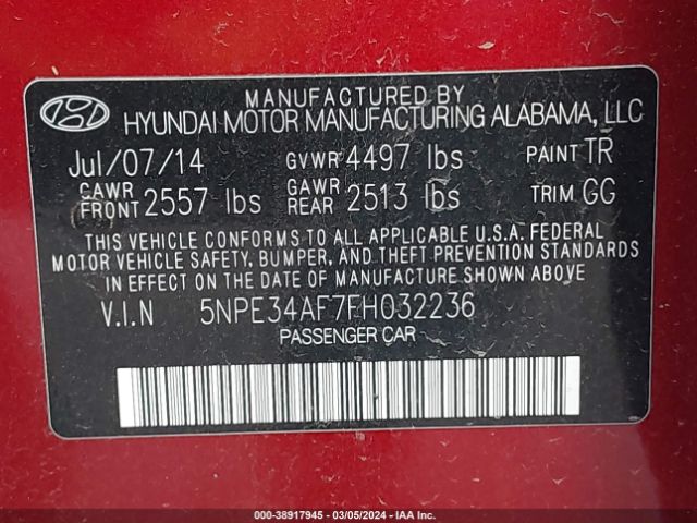 Photo 8 VIN: 5NPE34AF7FH032236 - HYUNDAI SONATA 