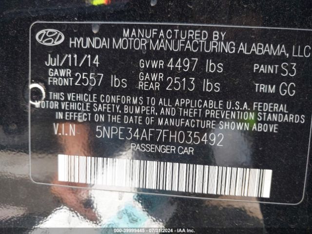 Photo 8 VIN: 5NPE34AF7FH035492 - HYUNDAI SONATA 