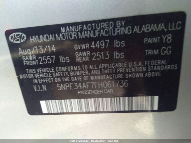 Photo 8 VIN: 5NPE34AF7FH061736 - HYUNDAI SONATA 