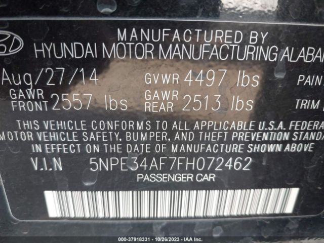 Photo 8 VIN: 5NPE34AF7FH072462 - HYUNDAI SONATA 