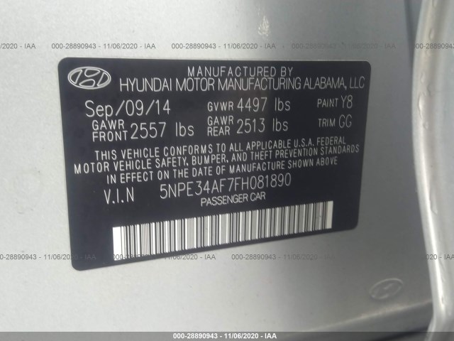 Photo 8 VIN: 5NPE34AF7FH081890 - HYUNDAI SONATA 