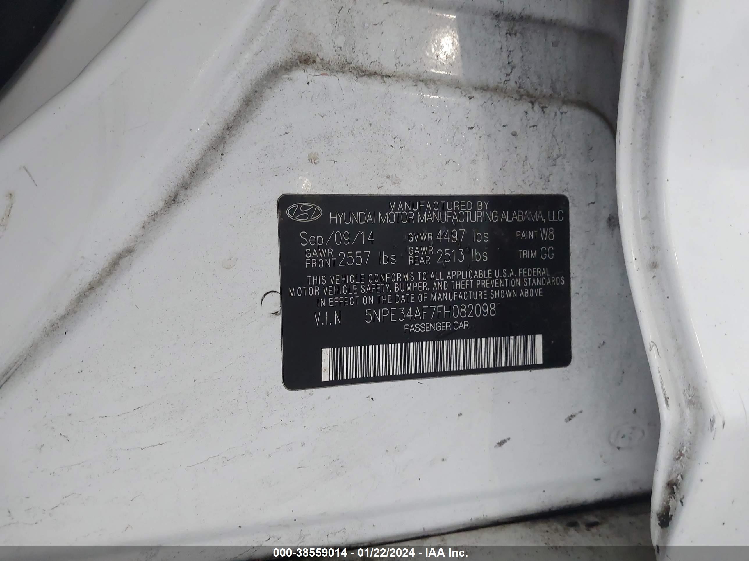 Photo 8 VIN: 5NPE34AF7FH082098 - HYUNDAI SONATA 