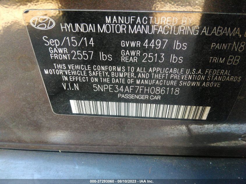 Photo 8 VIN: 5NPE34AF7FH086118 - HYUNDAI SONATA 