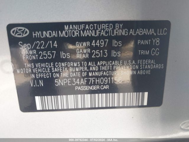 Photo 8 VIN: 5NPE34AF7FH091156 - HYUNDAI SONATA 