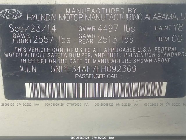 Photo 8 VIN: 5NPE34AF7FH092369 - HYUNDAI SONATA 