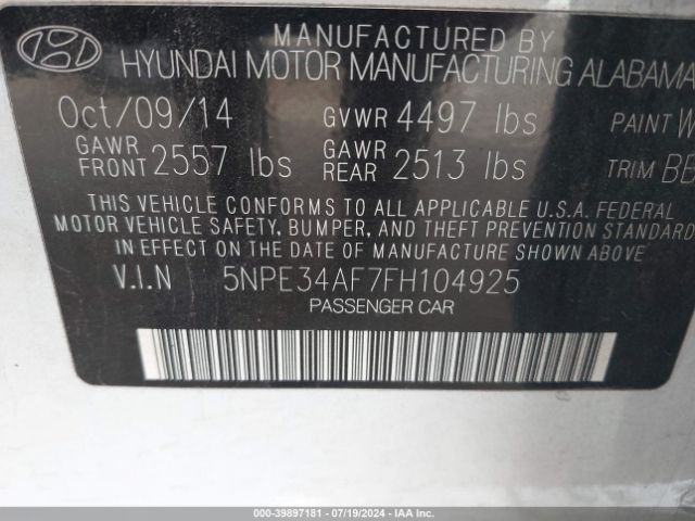 Photo 8 VIN: 5NPE34AF7FH104925 - HYUNDAI SONATA 