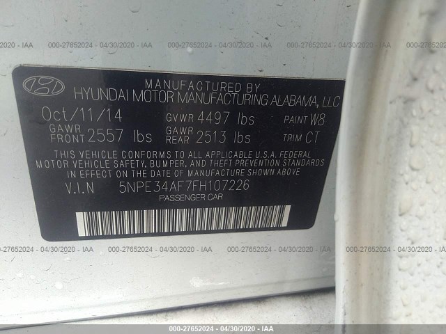 Photo 8 VIN: 5NPE34AF7FH107226 - HYUNDAI SONATA 