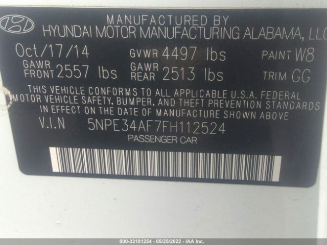 Photo 8 VIN: 5NPE34AF7FH112524 - HYUNDAI SONATA 