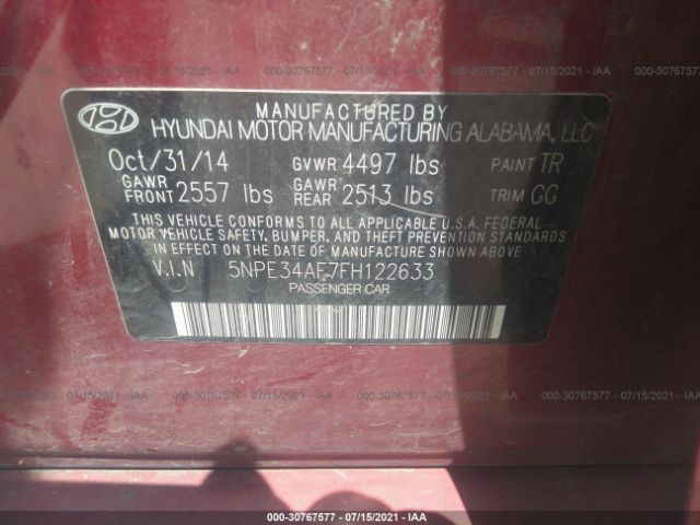 Photo 8 VIN: 5NPE34AF7FH122633 - HYUNDAI SONATA 