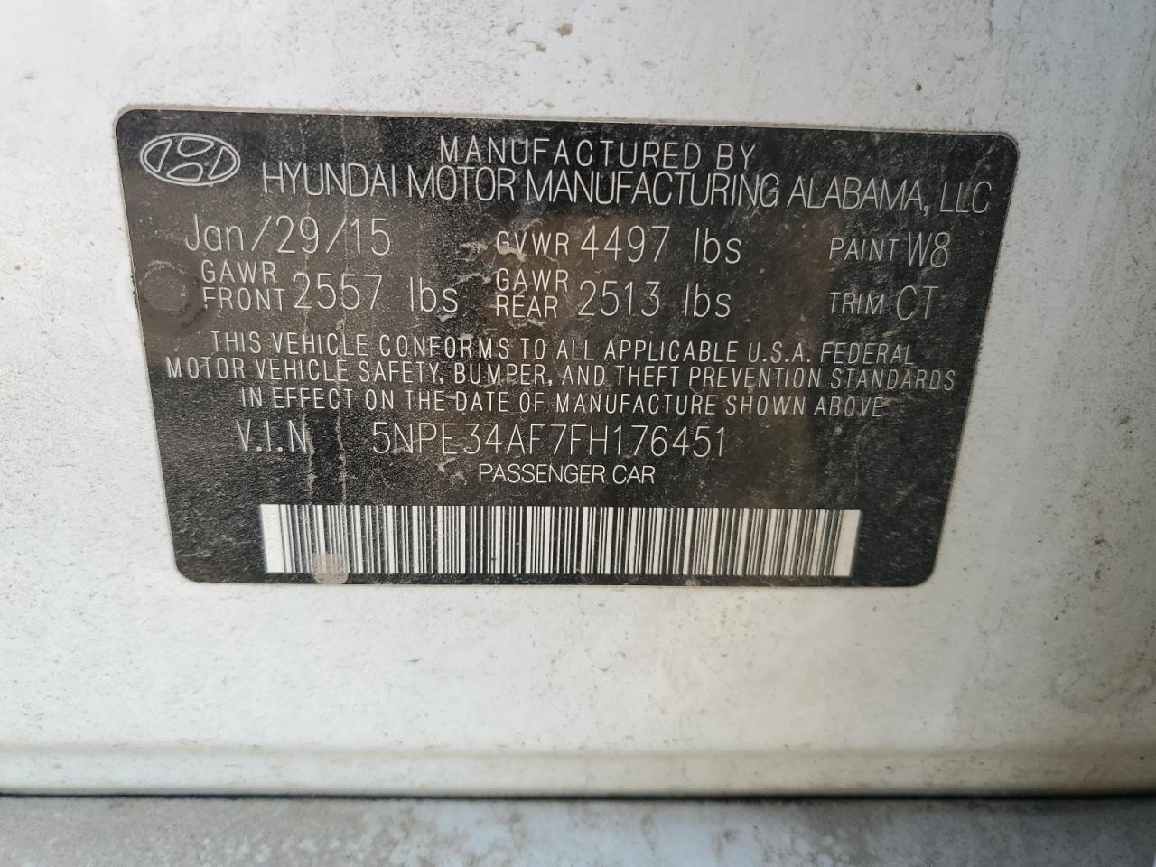 Photo 11 VIN: 5NPE34AF7FH176451 - HYUNDAI SONATA 