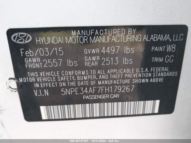 Photo 8 VIN: 5NPE34AF7FH179267 - HYUNDAI SONATA 