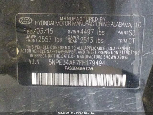 Photo 8 VIN: 5NPE34AF7FH179494 - HYUNDAI SONATA 