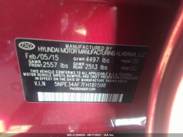 Photo 8 VIN: 5NPE34AF7FH181598 - HYUNDAI SONATA 