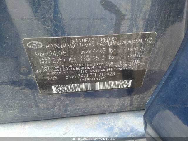 Photo 8 VIN: 5NPE34AF7FH212428 - HYUNDAI SONATA 