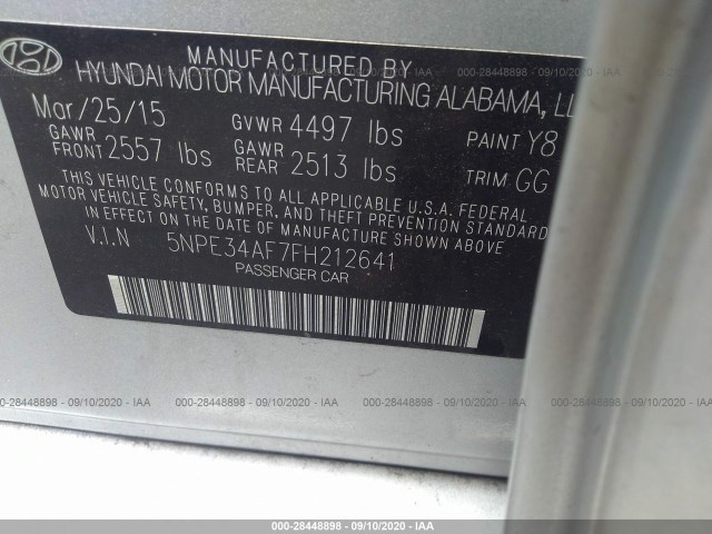 Photo 8 VIN: 5NPE34AF7FH212641 - HYUNDAI SONATA 