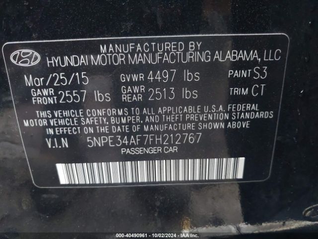 Photo 8 VIN: 5NPE34AF7FH212767 - HYUNDAI SONATA 