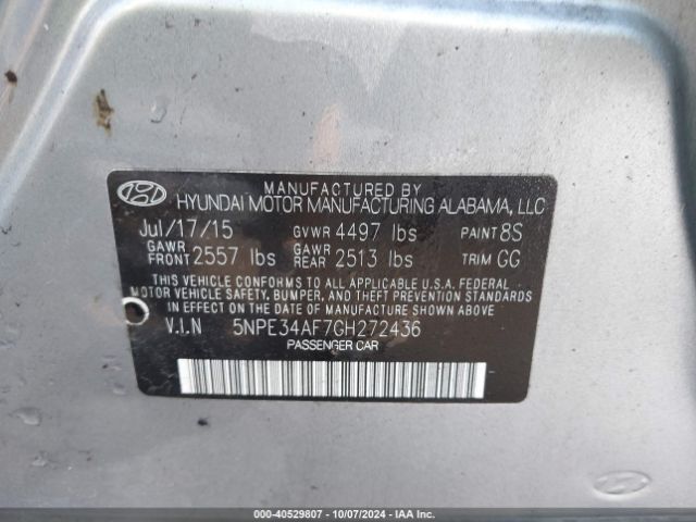 Photo 8 VIN: 5NPE34AF7GH272436 - HYUNDAI SONATA 