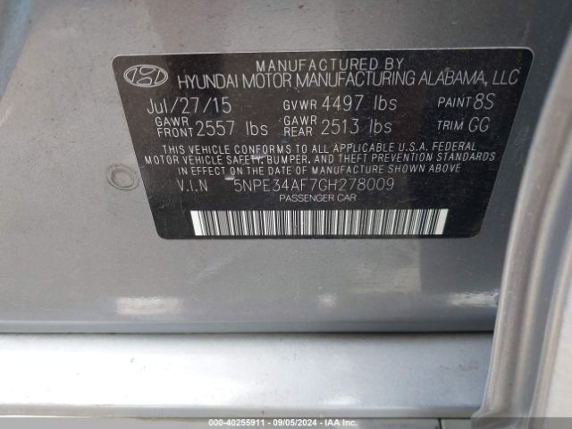 Photo 8 VIN: 5NPE34AF7GH278009 - HYUNDAI SONATA 