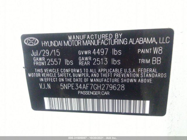 Photo 8 VIN: 5NPE34AF7GH279628 - HYUNDAI SONATA 