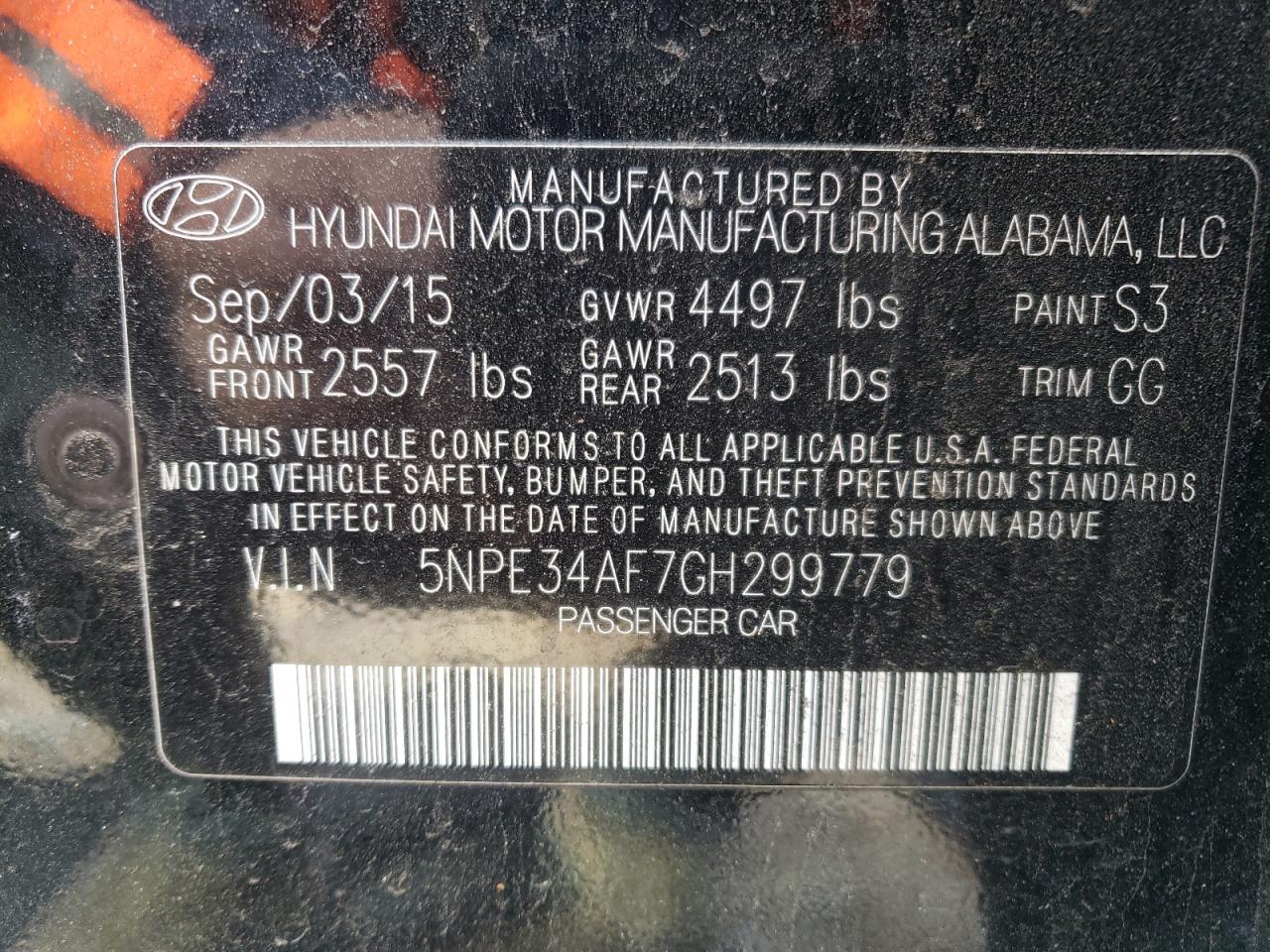 Photo 11 VIN: 5NPE34AF7GH299779 - HYUNDAI SONATA 