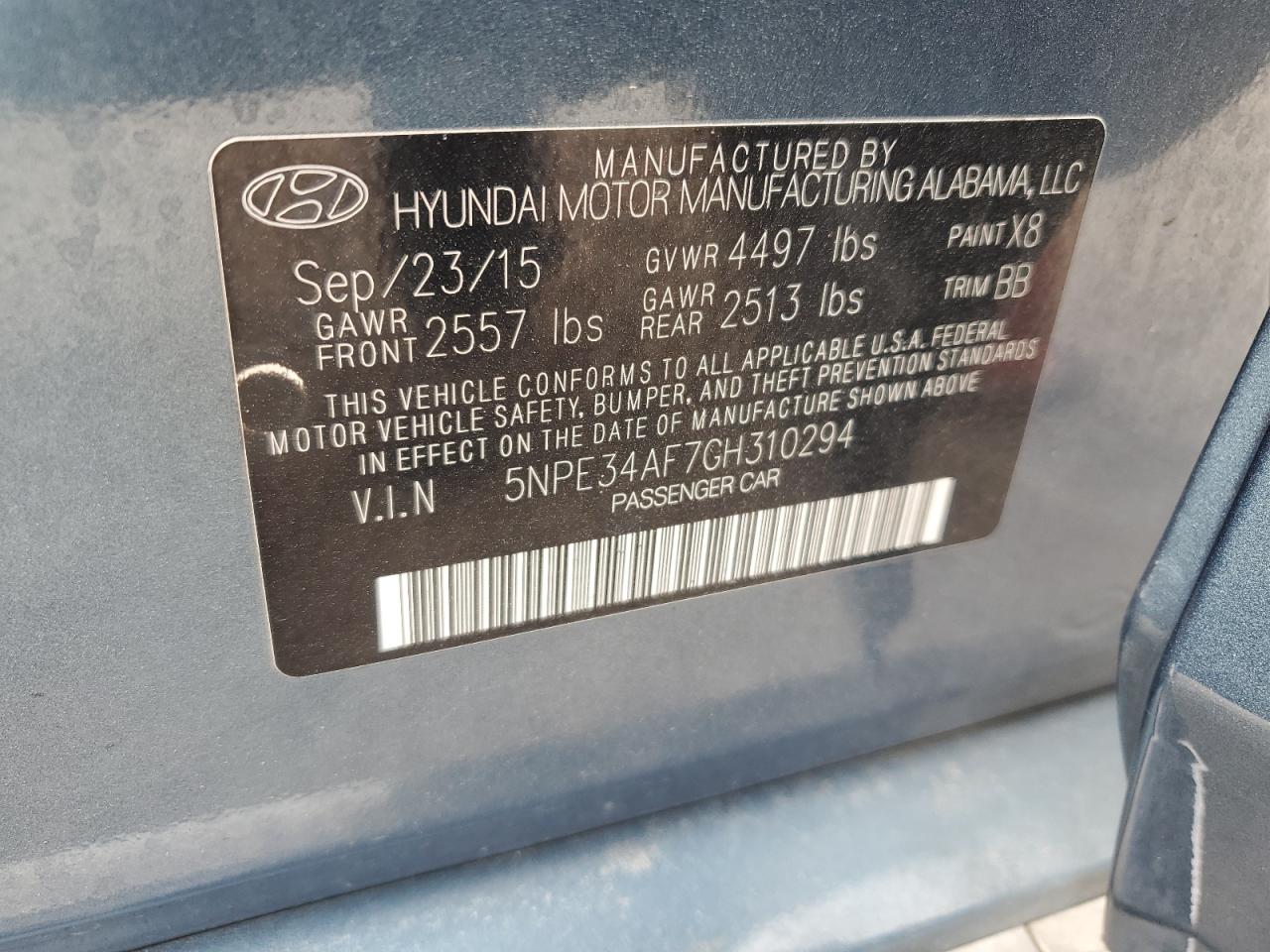 Photo 11 VIN: 5NPE34AF7GH310294 - HYUNDAI SONATA 