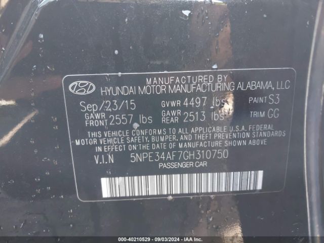 Photo 8 VIN: 5NPE34AF7GH310750 - HYUNDAI SONATA 