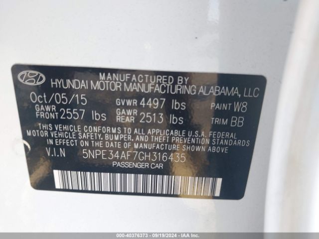 Photo 8 VIN: 5NPE34AF7GH316435 - HYUNDAI SONATA 