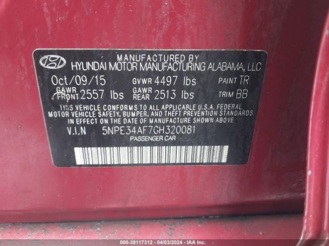 Photo 8 VIN: 5NPE34AF7GH320081 - HYUNDAI SONATA 