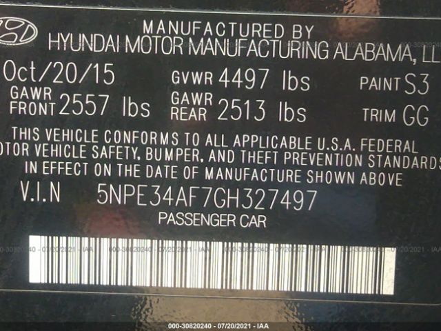 Photo 8 VIN: 5NPE34AF7GH327497 - HYUNDAI SONATA 