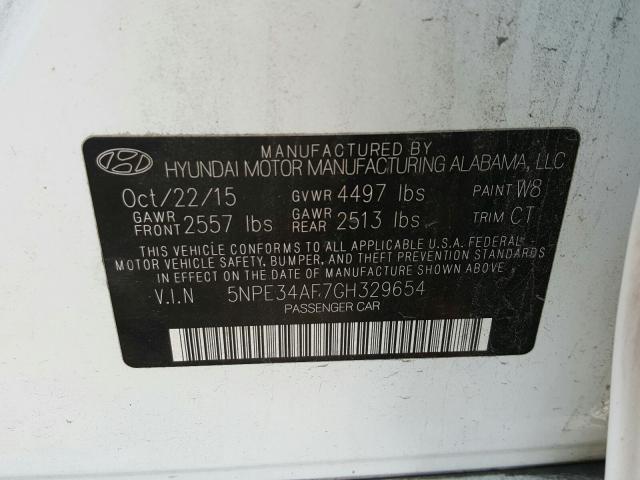 Photo 9 VIN: 5NPE34AF7GH329654 - HYUNDAI SONATA SPO 