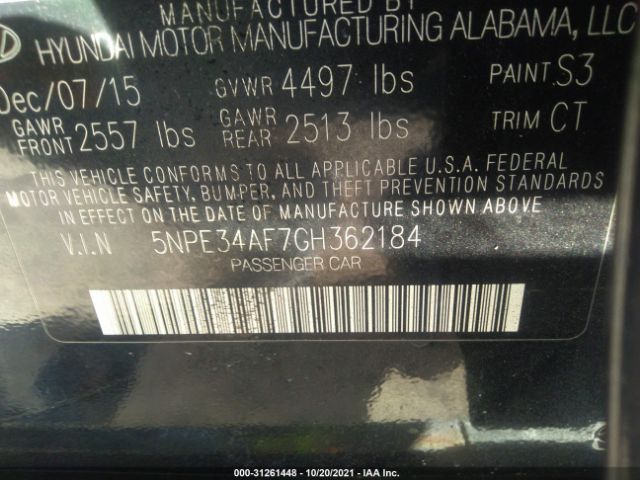 Photo 8 VIN: 5NPE34AF7GH362184 - HYUNDAI SONATA 