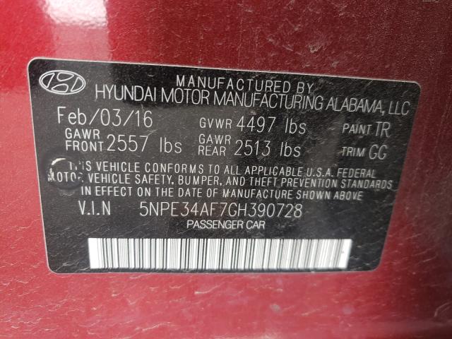 Photo 9 VIN: 5NPE34AF7GH390728 - HYUNDAI SONATA SPO 