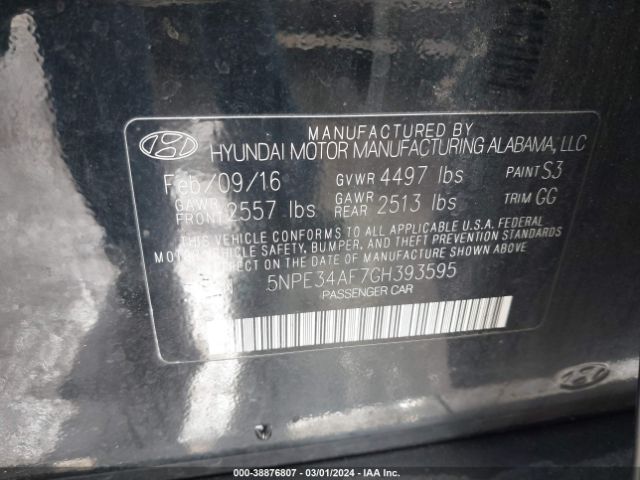 Photo 8 VIN: 5NPE34AF7GH393595 - HYUNDAI SONATA 